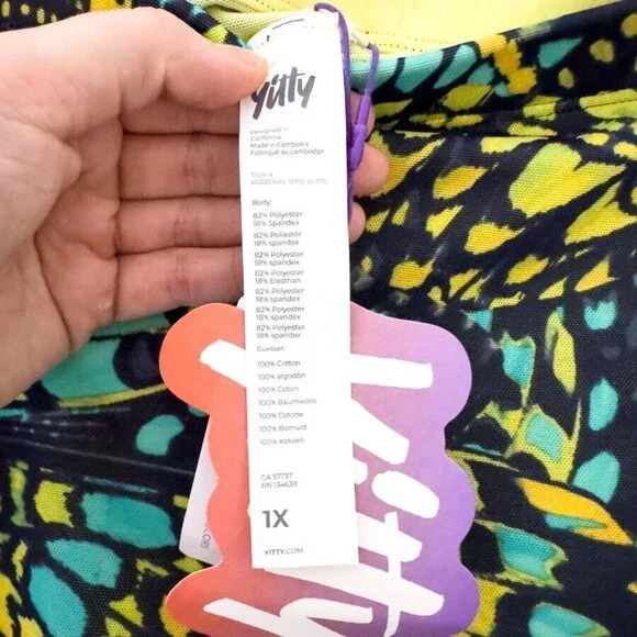 NEW Yitty Mesh Me Smoothing High Waist Legging Green Yellow Blue Butterfly Print - Picture 8 of 10